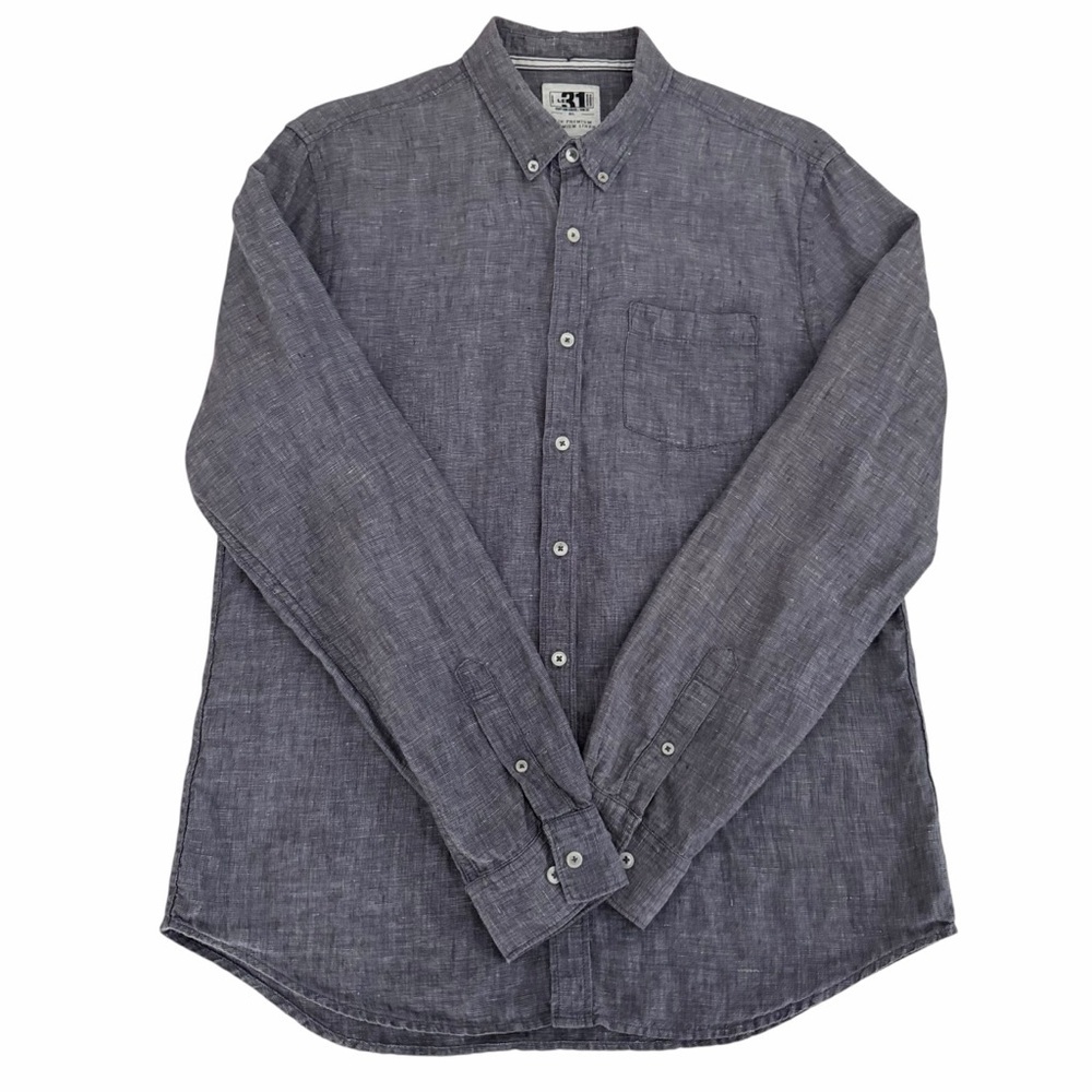 SIMONS LE 31 Grey Premium Linen Button Down Shirt Casual Long Sleeve g/l - Picture 2 of 13